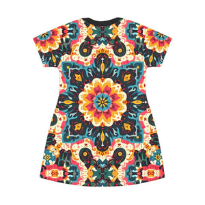 Vibrant Floral Print T-shirt Dress - Summer - Dipaliz - Dresses - Xs