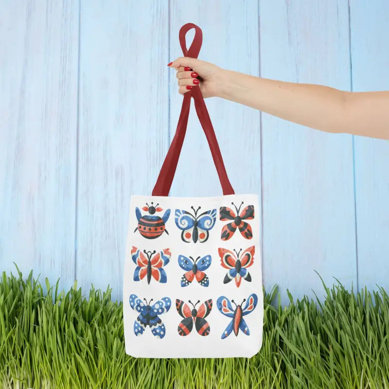 Colorful Butterflies Aop Tote Bag - Stylish and Versatile - 13’’ × / Red Bags