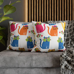 Colorful Cat Pattern Square Pillow Cover, Cute Sunglasses Cats Decorative Throw Pillowcase - Pillowcases