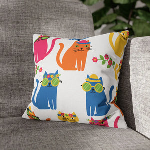 Blocky cat shapes reading clearly at cushion scale, DipaliZ artwork