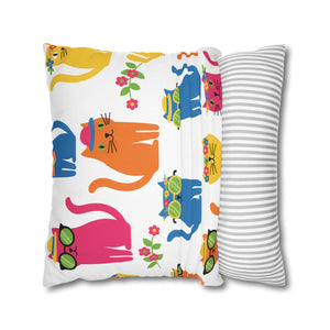 Colorful Cat Pattern Square Pillow Cover, Cute Sunglasses Cats Decorative Throw Pillowcase - Pillowcases