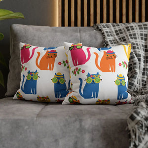 Colorful Cat Pattern Square Pillow Cover, Cute Sunglasses Cats Decorative Throw Pillowcase - Pillowcases