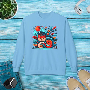 Colorful Cat Softstyle Fleece Sweatshirt - Vibrant Comfort - Dipaliz - Sky / s - Sweatshirts
