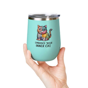 Colorful Cat Wine Tumbler - 12oz Insulated Stainless Steel - Dipaliz - Tumblers
