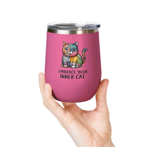 Colorful Cat Wine Tumbler - 12oz Insulated Stainless Steel - Dipaliz - Tumblers
