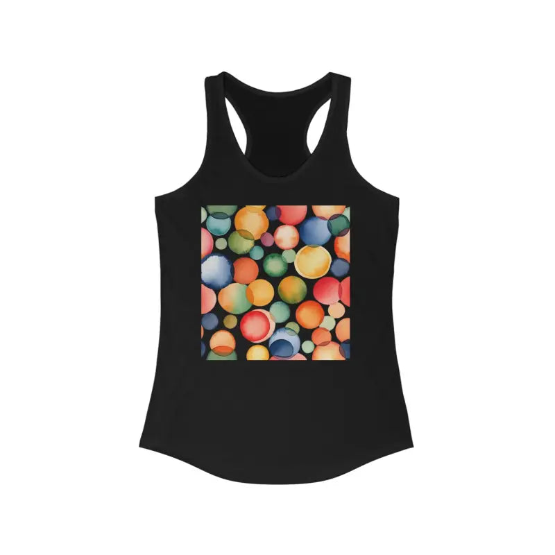 Vibrant Style: Colorful Circles Abstract Racerback Tank - Solid Black / Xs Top