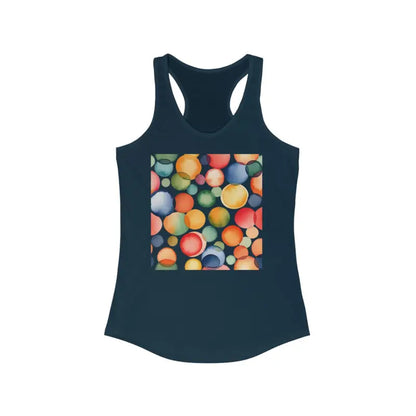 Vibrant Style: Colorful Circles Abstract Racerback Tank - Solid Midnight Navy / Xs Top