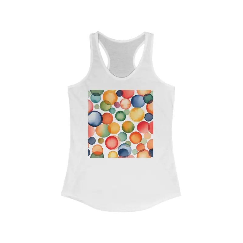 Vibrant Style: Colorful Circles Abstract Racerback Tank - Solid White / Xs Top