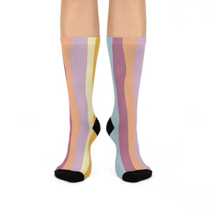 Colorful Cushioned Crew Socks Cozy Comfort Style - Dipaliz - White / one Size / 3/4