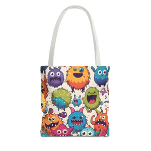 Colorful Cute Monsters Tote Bag - Eco-friendly Gift for Her - Dipaliz - 13’’ × / White - Bags