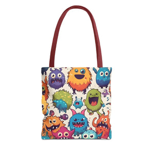 Colorful Cute Monsters Tote Bag - Eco-friendly Gift for Her - Dipaliz - 13’’ × / Red - Bags