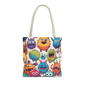 Colorful Cute Monsters Tote Bag - Eco-friendly Gift for Her - Dipaliz - 16’’ × / Beige - Bags