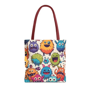 Colorful Cute Monsters Tote Bag - Eco-friendly Gift for Her - Dipaliz - 16’’ × / Red - Bags