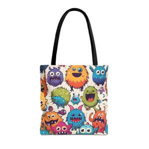 Colorful Cute Monsters Tote Bag - Eco-friendly Gift for Her - Dipaliz - 16’’ × / Black - Bags