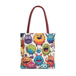 Colorful Cute Monsters Tote Bag - Eco-friendly Gift for Her - Dipaliz - 18’’ × / Red - Bags