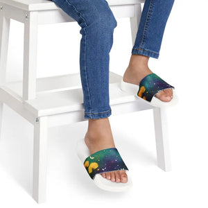 Youth Slide Sandals - Colorful Dandelions Fun Design - Dipaliz - White / Kid’s 13