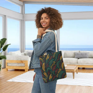 Accessories - Best Canvas Tote - Colorful Feather Print Shopping Bag - Dipaliz 13’’ × / Beige