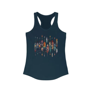 Vibrant Feathers Ethnic Racerback Tank - Women’s Activewear - Dipaliz - Xs / Solid Midnight Navy - Top