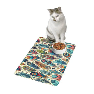 Pet Food Mat - Non-slip Rubber Colorful Feathers - Dipaliz - 12’’ × 18’’ / Rectangle - Bowl Mats
