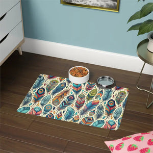 Pet Food Mat - Non-slip Rubber Colorful Feathers - Dipaliz - 12’’ × 18’’ / Rectangle - Bowl Mats