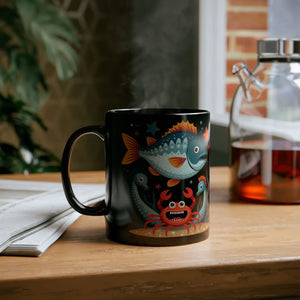 Vibrant Colorful Fishes Black Ceramic Mug - Dipaliz - Mugs