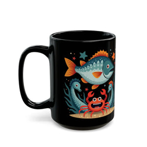 Vibrant Colorful Fishes Black Ceramic Mug - Dipaliz - Mugs