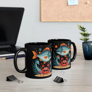 Vibrant Colorful Fishes Black Ceramic Mug - Dipaliz - 11oz - Mugs