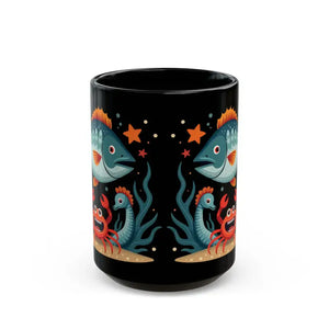 Vibrant Colorful Fishes Black Ceramic Mug - Dipaliz - 15oz - Mugs