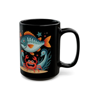 Vibrant Colorful Fishes Black Ceramic Mug - Dipaliz - Mugs