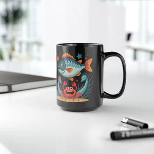 Vibrant Colorful Fishes Black Ceramic Mug - Dipaliz - Mugs