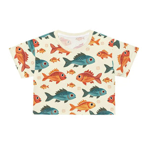 Colorful Fishes Print Crop Tee - Trendy Fashion Statement - Dipaliz - T-shirts