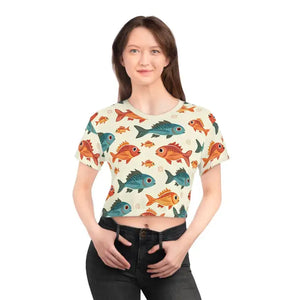 Colorful Fishes Print Crop Tee - Trendy Fashion Statement - Dipaliz - T-shirts