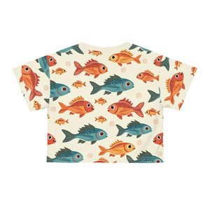 Colorful Fishes Print Crop Tee - Trendy Fashion Statement - Dipaliz - T-shirts
