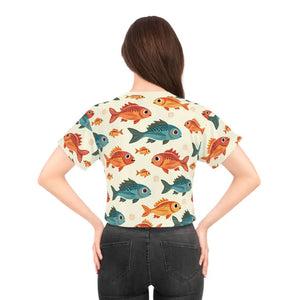 Colorful Fishes Print Crop Tee - Trendy Fashion Statement - Dipaliz - T-shirts