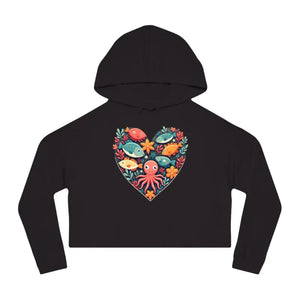 Colorful Heart Fishes Cropped Hoodie - Vibrant Print Design - Dipaliz - Sweatshirts