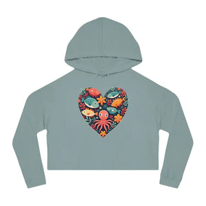 Colorful Heart Fishes Cropped Hoodie - Vibrant Print Design - Dipaliz - Sage / Xs - Sweatshirts