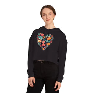 Colorful Heart Fishes Cropped Hoodie - Vibrant Print Design - Dipaliz - Black / Xs - Sweatshirts