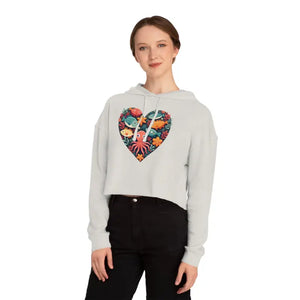 Colorful Heart Fishes Cropped Hoodie - Vibrant Print Design - Dipaliz - Sweatshirts