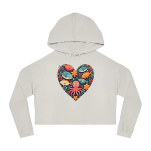 Colorful Heart Fishes Cropped Hoodie - Vibrant Print Design - Dipaliz - Bone / Xs - Sweatshirts