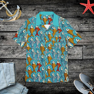 Hawaiian Button-down Shirt - Colorful Fishes Pattern Breathable - Dipaliz - s - Shirts