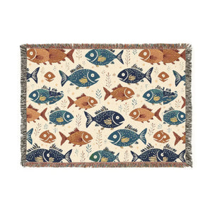 Fishes Woven Blanket – 100% Cotton Throw - Dipaliz - Blankets