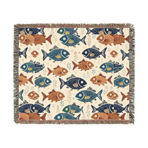 Fishes Woven Blanket – 100% Cotton Throw - Dipaliz - Blankets