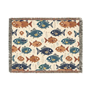 Fishes Woven Blanket – 100% Cotton Throw - Dipaliz - Blankets