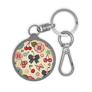 Floral Keyring Tag - Coquette Pattern Cherry Bloom - Dipaliz - one Size / Grey - Keychains