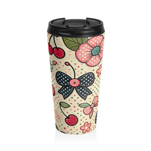Floral Stainless Steel Travel Mug - Insulated Garden Design - Dipaliz - 15oz - Thermoses