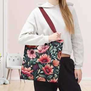 Print Tote Bag Colorful Flowers Polyester Fashion - Dipaliz - 16’’ × / Red - Bags