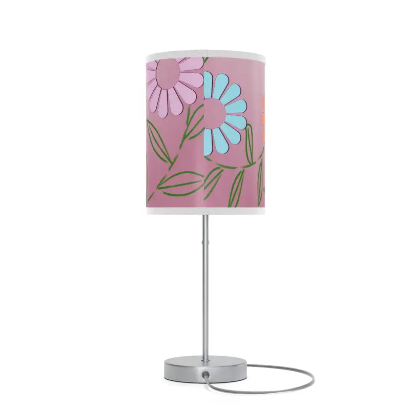 Colorful Flowers on Pink Lamp a Stand Us|ca Plug - Home Decor