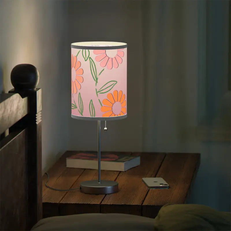 Colorful Flowers on Pink Lamp a Stand Us|ca Plug - Home Decor