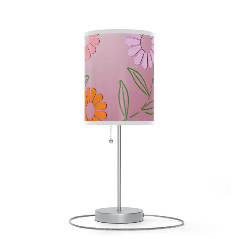 Colorful Flowers on Pink Lamp a Stand Us|ca Plug - Home Decor