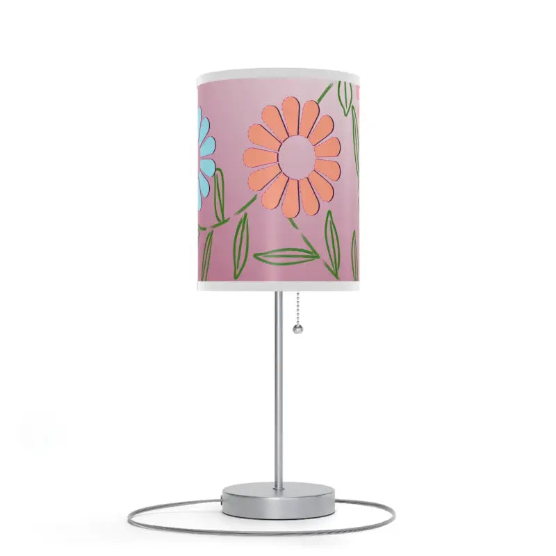 Colorful Flowers on Pink Lamp a Stand Us|ca Plug - Home Decor